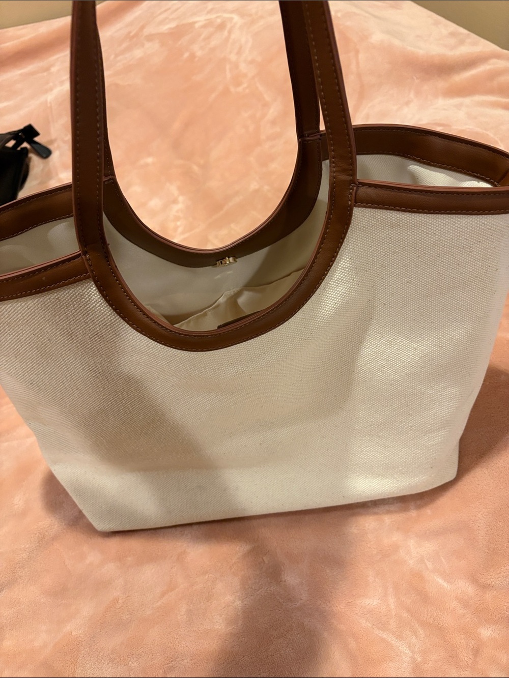 a new day Cream Canvas Tote with Brown Trim